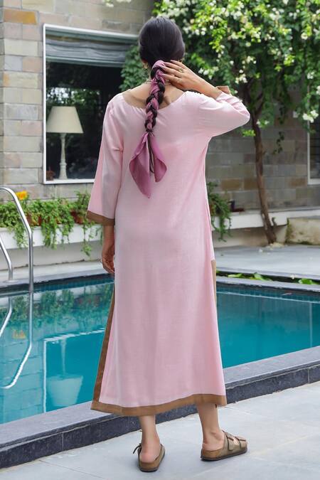 Buy Gulaal Brown Cotton Mandarin Collar High Low Color Block Kurta And Pant Set Buy_Gulaal_Brown Cotton Mandarin Collar High Low Color Block Kurta And Pant Set