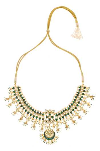 Buy MAISARA JEWELRY Green Stones, Beads, Pearls Cut Work Jadau Necklace Set Online at Aza Fashions Buy_MAISARA JEWELRY_Green Stones, Beads, Pearls Cut Work Jadau Necklace Set_Online_at_Aza_Fashions