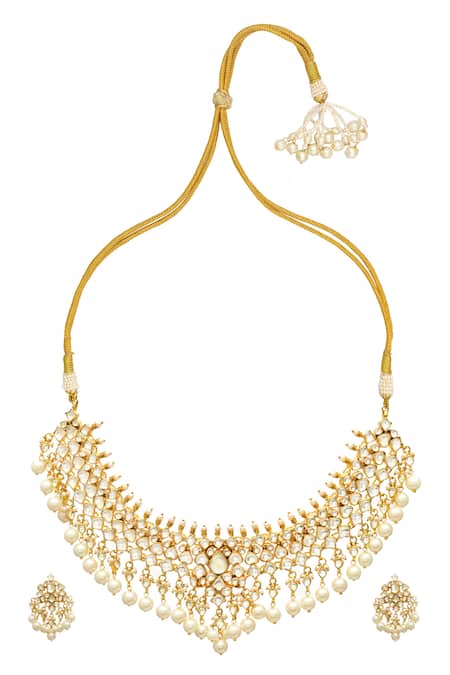 MAISARA JEWELRY Gold Plated Kundan Pearl Embellished Necklace Set