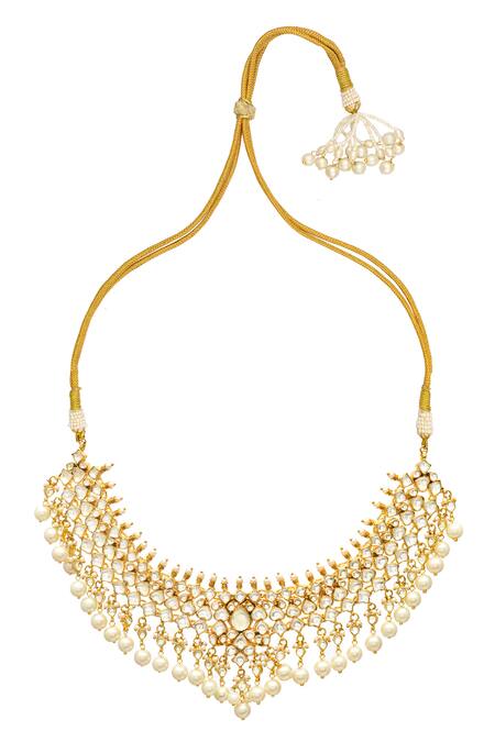 Buy_MAISARA JEWELRY_Gold Plated Pearls, Gota Patti Embellished Necklace Set _Online_at_Aza_Fashions