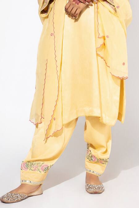 Nemaani Yellow Modal Embroidery Round Neck Thread And Mirror Yoke Kurta Salwar Set Online at Aza Fashions Nemaani_Yellow Modal Embroidery Round Neck Thread And Mirror Yoke Kurta Salwar Set _Online_at_Aza_Fashions