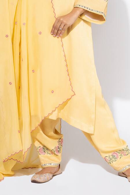 Nemaani Yellow Modal Embroidery, Mirrors V-neck Floral Kurta Salwar Set Online at Aza Fashions Nemaani_Yellow Modal Embroidery, Mirrors V-neck Floral Kurta Salwar Set _Online_at_Aza_Fashions
