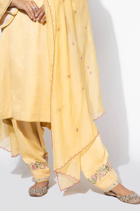 Nemaani Yellow Modal, Satin, Muslin Embroidery, Mirrors Round And Thread Kurta Salwar Set Online at Aza Fashions Nemaani_Yellow Modal, Satin, Muslin Embroidery, Mirrors Round And Thread Kurta Salwar Set _Online_at_Aza_Fashions