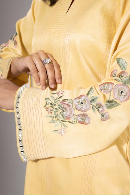 Buy Nemaani Yellow Modal, Satin, Muslin Embroidery, Mirrors Round And Thread Kurta Salwar Set Online at Aza Fashions Buy_Nemaani_Yellow Modal, Satin, Muslin Embroidery, Mirrors Round And Thread Kurta Salwar Set _Online_at_Aza_Fashions