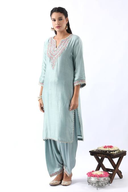 Buy_Nemaani_Blue Organza, Modal, Chanderi Silk Embroidery Dori And Thread Kurta Salwar Set _Online_at_Aza_Fashions