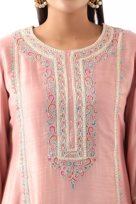 Nemaani_Pink Chanderi Silk, Modal, Organza Dori And Thread Work Kurta Salwar Set _at_Aza_Fashions