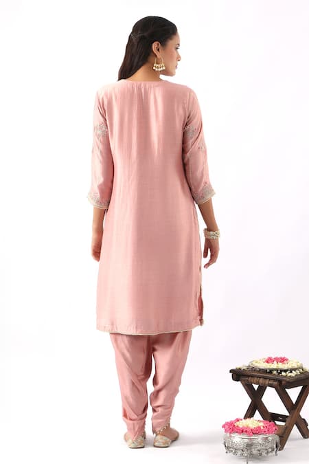 Nemaani Flower Embroidered Kurta Dhoti Pant Set 