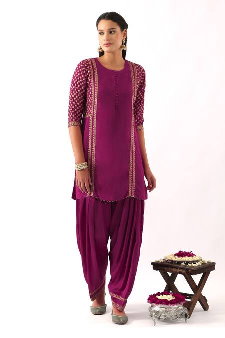 Nemaani_Pink Silk, Modal, Organza Sequins, Cut Work, Ditsy Bloom Dori Kurta Set _Online_at_Aza_Fashions