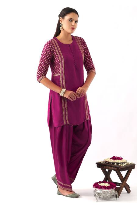 Shop_Nemaani_Pink Silk, Modal, Organza Sequins, Cut Work, Ditsy Bloom Dori Kurta Set _Online_at_Aza_Fashions