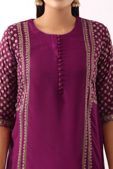 Nemaani_Pink Silk, Modal, Organza Sequins, Cut Work, Ditsy Bloom Dori Kurta Set _at_Aza_Fashions