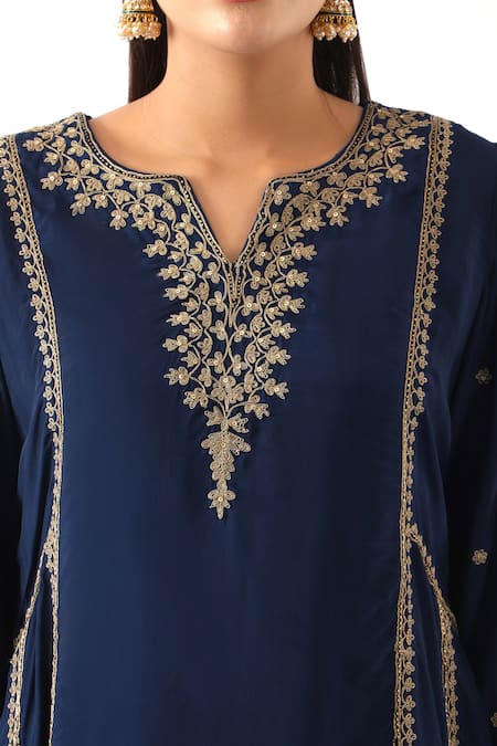 Buy_Nemaani_Blue Organza, Modal, Silk Cut Work, Sequins, Tulip Bloom Dori Kurta Set _Online_at_Aza_Fashions