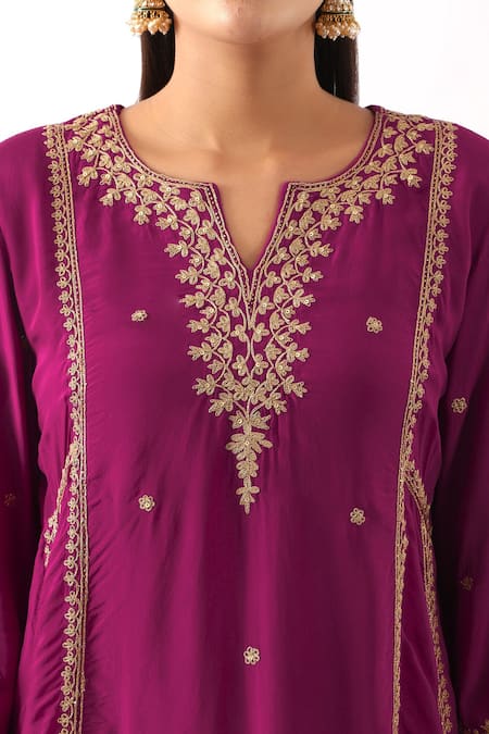 Buy_Nemaani_Pink Organza, Modal, Silk Sequins, Embroidery Tulip Blossom Dori Kurta Set _Online_at_Aza_Fashions