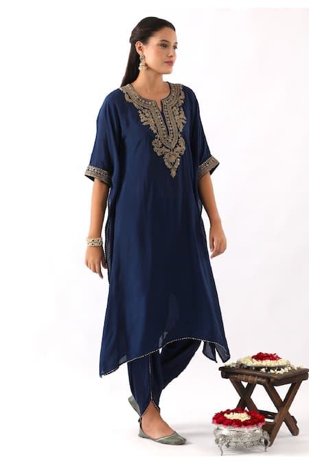 Nemaani Bahar Dori Embroidered Yoke Kaftan With Dhoti Pant 