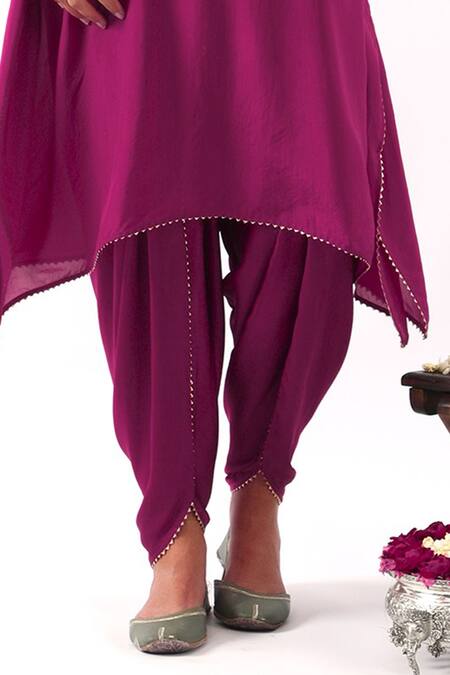 Nemaani_Pink Silk, Modal, Organza Phool Dori Embroidered Yoke Kaftan With Dhoti Pant _Online_at_Aza_Fashions