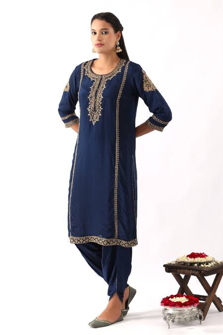 Buy Nemaani Blue Organza, Modal, Satin, Silk Embroidery, Blossom Dori Kurta Dhoti Pant Set Online at Aza Fashions Buy_Nemaani_Blue Organza, Modal, Satin, Silk Embroidery, Blossom Dori Kurta Dhoti Pant Set _Online_at_Aza_Fashions