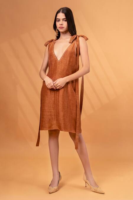 Therealb Solid Tie-Up Strap Dress 