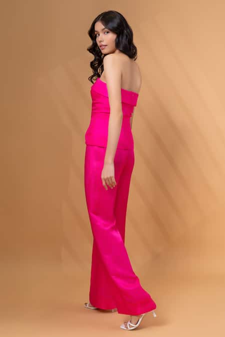 Therealb Pink Satin, Linen Square Neck Top With Pant at Aza Fashions Therealb_Pink Satin, Linen Square Neck Top With Pant _at_Aza_Fashions