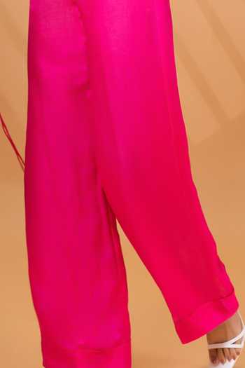 Shop_Therealb_Pink Satin, Linen Halter Neck Backless Top With Pant _Online_at_Aza_Fashions