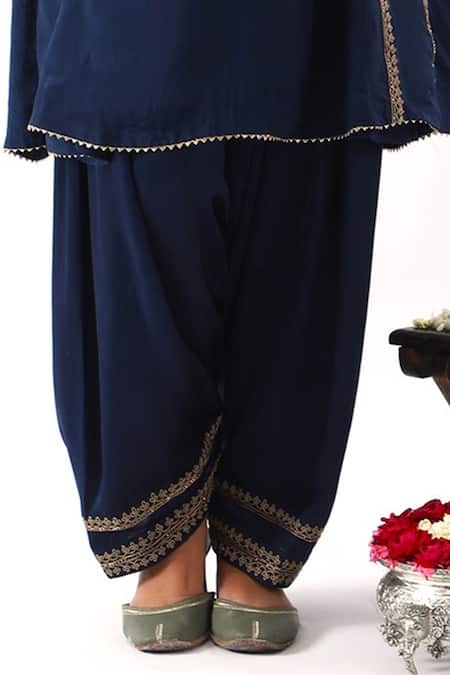 Shop_Nemaani_Blue Organza, Modal, Silk Cut Work, Sequins, Tulip Bloom Dori Kurta Set 