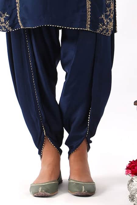 Shop_Nemaani_Blue Organza, Modal, Silk Sequins, Cut Work, Phool Dori Kurta Dhoti Pant Set 