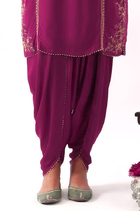 Buy_Nemaani_Pink Silk, Modal, Organza Sequins, Cut Work, Bahar Dori Kurta Dhoti Pant Set 