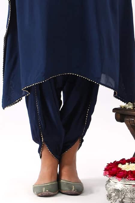 Nemaani_Blue Modal, Silk, Organza Cut Bahar Dori Embroidered Yoke Kaftan With Dhoti Pant _at_Aza_Fashions