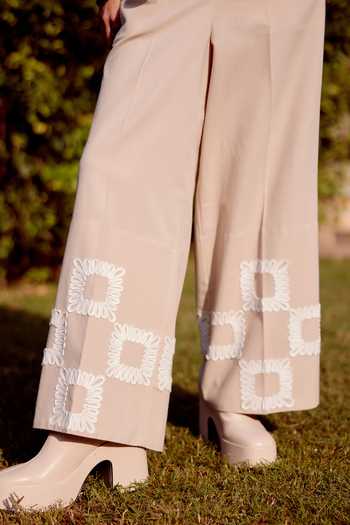 Shop_Calling June_Beige Cotton Linen Embroidery Quad Swirl Cora Shirt With Trouser _Online_at_Aza_Fashions