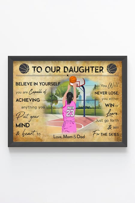 Buy_My Kids Wall_Black Engineered Wood Print Basketball Player Girl Personalised Wall Art_Online_at_Aza_Fashions