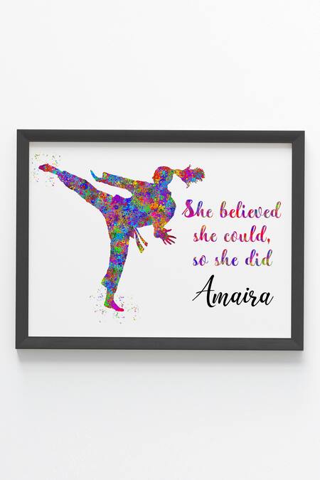 My Kids Wall_Black Engineered Wood Print Karate Girl Personalized Wall Art_Online_at_Aza_Fashions