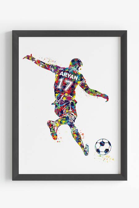 My Kids Wall Black Engineered Wood Football Player Free Kick Personalized Framed Wall Art