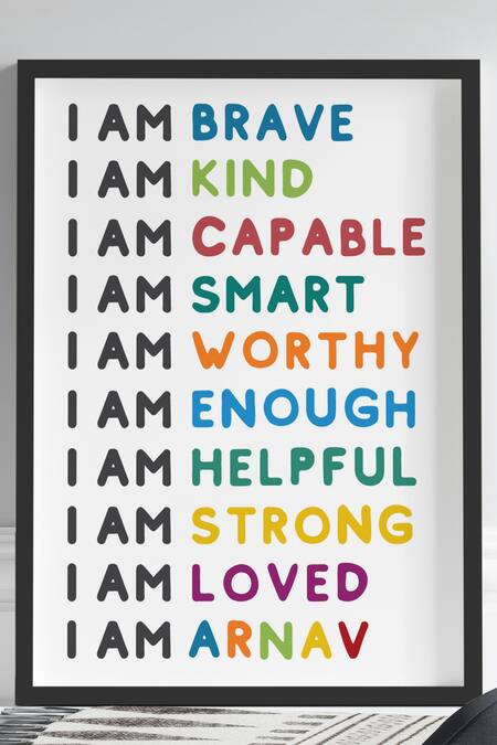 My Kids Wall_Black Engineered Wood Positive Affirmations And Emotions Personalised Wall Art_Online_at_Aza_Fashions