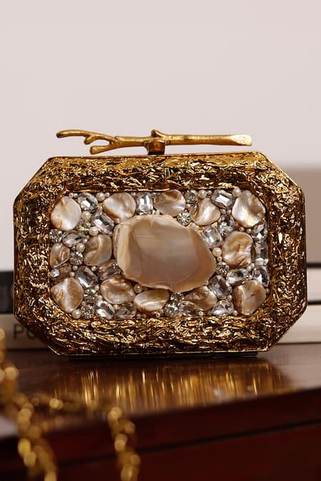 The Tan Clan Burj Mother Of Pearls Embellished Clutch 