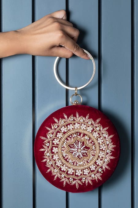 The Tan Clan Maroon Zari, Embroidery Ifrah Zardozi Clutch 