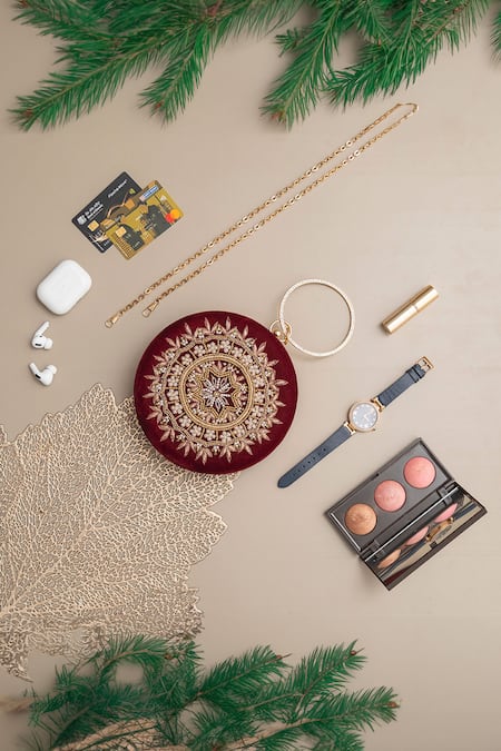 Shop The Tan Clan Maroon Zari, Embroidery Ifrah Zardozi Clutch at Aza Fashions Shop_The Tan Clan_Maroon Zari, Embroidery Ifrah Zardozi Clutch _at_Aza_Fashions