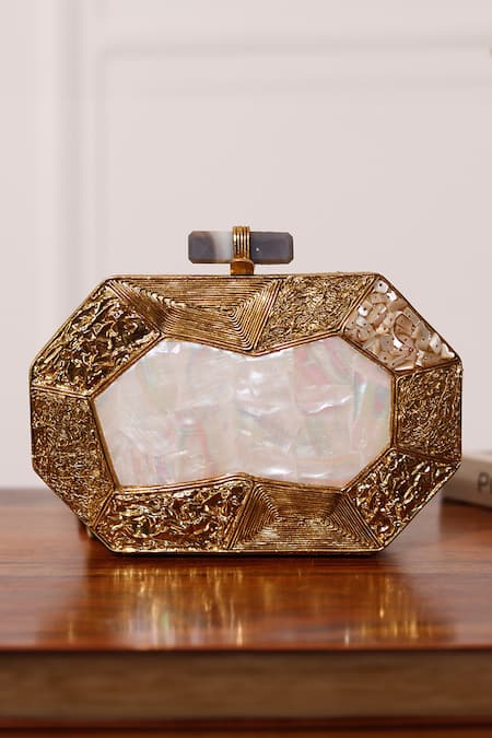THE TAN CLAN Inaayat Mother Of Pearls Embellished Clutch 