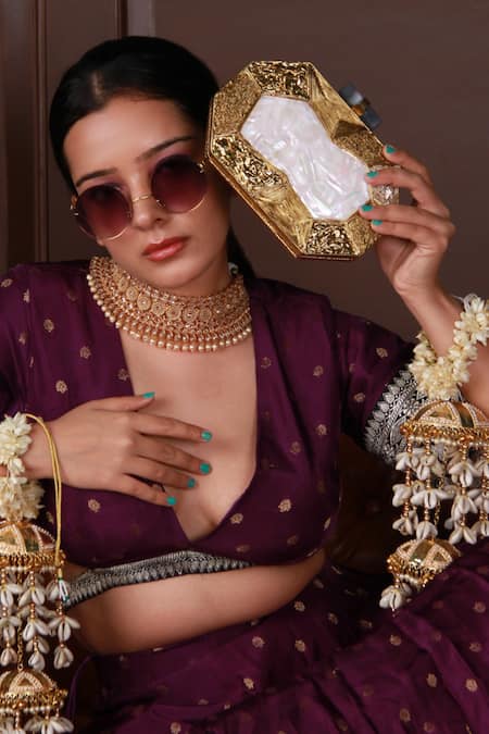 The Tan Clan Inaayat Mother Of Pearls Embellished Clutch 