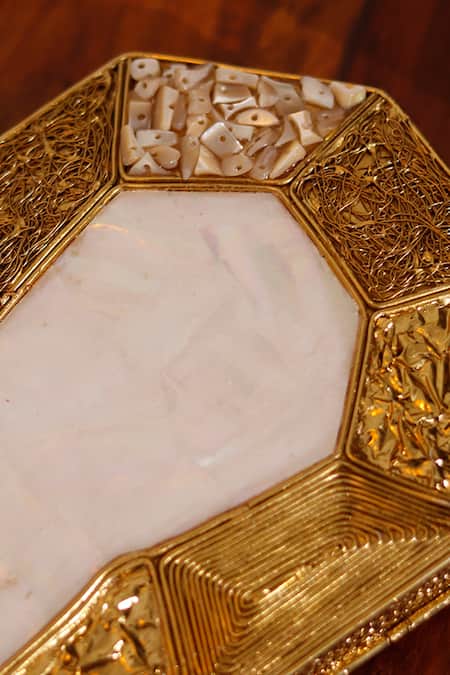 Buy_The Tan Clan_Gold Beads, Diamonds Inaayat Mother Of Pearls Embellished Clutch _Online_at_Aza_Fashions