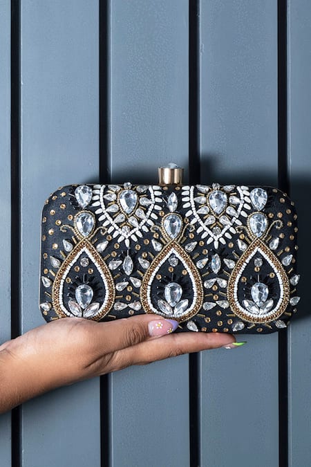 The Tan Clan Kalah Crystals Embroidered Clutch 