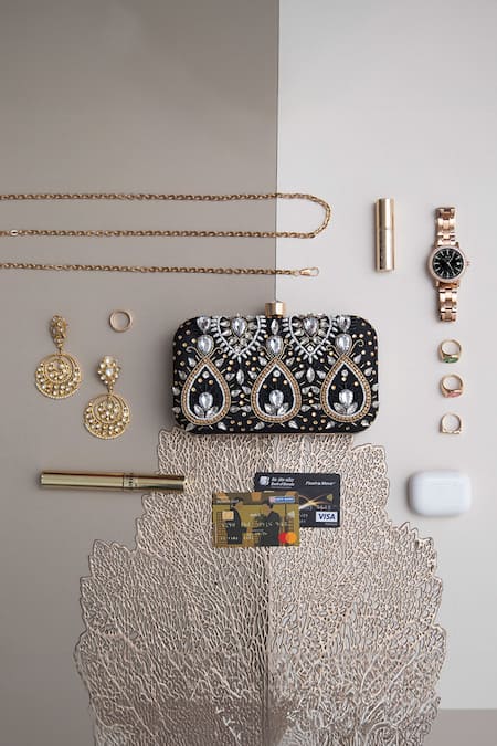 The Tan Clan Kalah Crystals Embroidered Clutch 