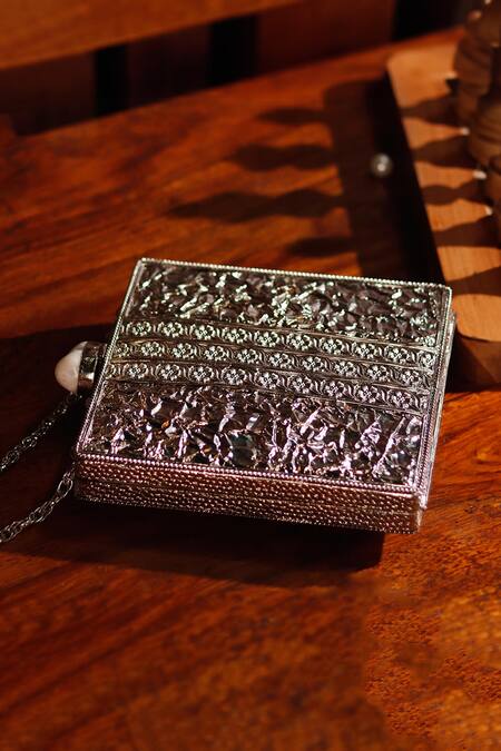 Buy The Tan Clan Silver Mother Of Pearls Liyana Embellished Clutch Online at Aza Fashions Buy_The Tan Clan_Silver Mother Of Pearls Liyana Embellished Clutch _Online_at_Aza_Fashions