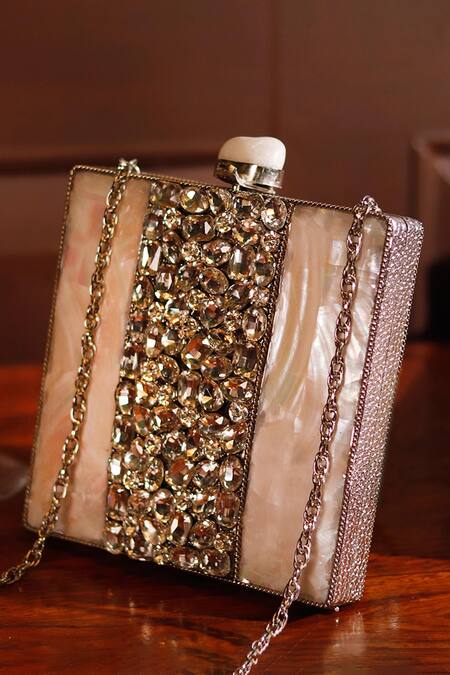Shop The Tan Clan Silver Mother Of Pearls Liyana Embellished Clutch Online at Aza Fashions Shop_The Tan Clan_Silver Mother Of Pearls Liyana Embellished Clutch _Online_at_Aza_Fashions