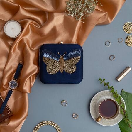 The Tan Clan Blue Beads, Sequins Nigah Butterfly Hand Embroidered Clutch Online at Aza Fashions The Tan Clan_Blue Beads, Sequins Nigah Butterfly Hand Embroidered Clutch _Online_at_Aza_Fashions