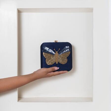 Buy The Tan Clan Blue Beads, Sequins Nigah Butterfly Hand Embroidered Clutch Online at Aza Fashions Buy_The Tan Clan_Blue Beads, Sequins Nigah Butterfly Hand Embroidered Clutch _Online_at_Aza_Fashions
