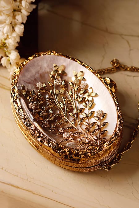 Buy The Tan Clan Gold Embroidery, Beads Noor Floral Pattern Clutch Online at Aza Fashions Buy_The Tan Clan_Gold Embroidery, Beads Noor Floral Pattern Clutch _Online_at_Aza_Fashions