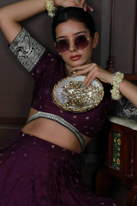 The Tan Clan Gold Embroidery, Beads Noor Floral Pattern Clutch at Aza Fashions The Tan Clan_Gold Embroidery, Beads Noor Floral Pattern Clutch _at_Aza_Fashions