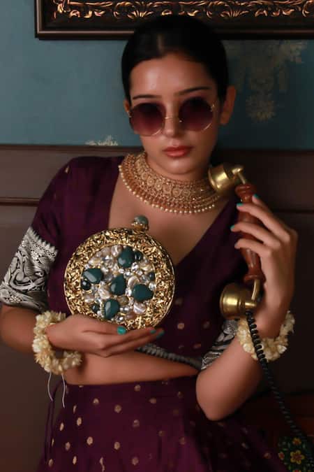 The Tan Clan Qurbat Mother Of Pearls Embellished Clutch 