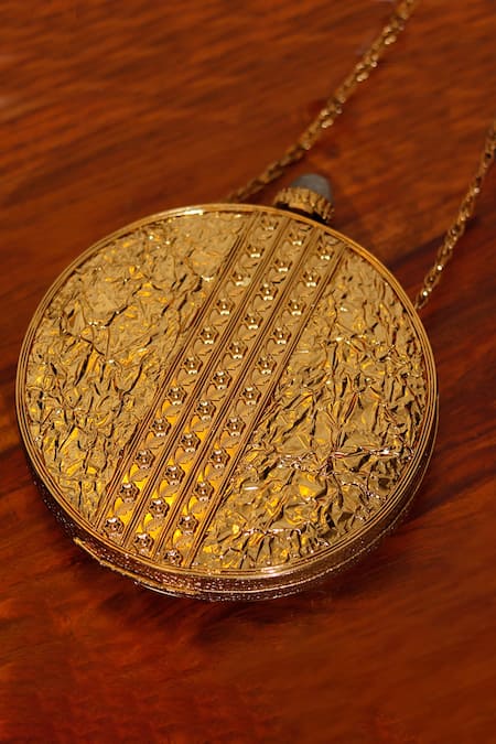 The Tan Clan_Gold Crystals, Zari Qurbat Mother Of Pearls Embellished Clutch _Online_at_Aza_Fashions