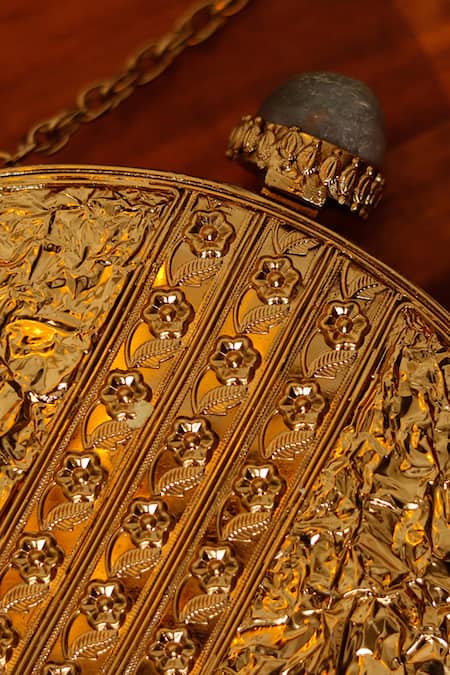 Buy_The Tan Clan_Gold Crystals, Zari Qurbat Mother Of Pearls Embellished Clutch _Online_at_Aza_Fashions