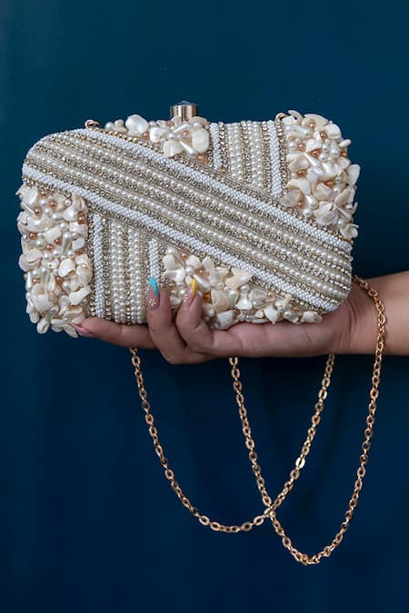 THE TAN CLAN Saliha Sea Shells Embroidered Clutch 