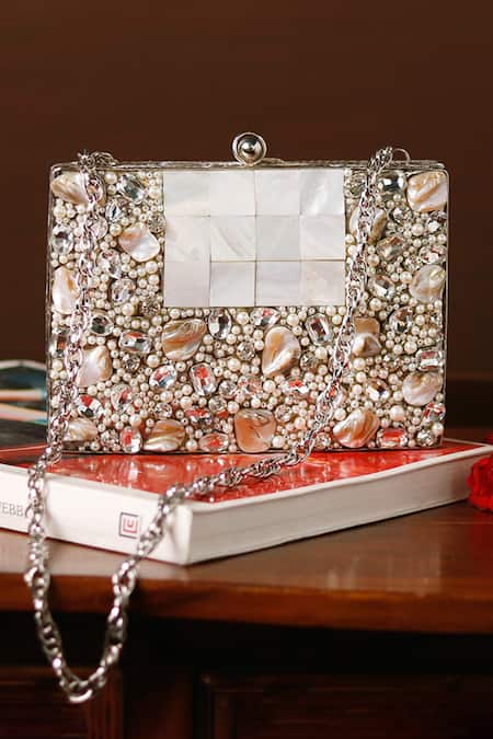 THE TAN CLAN Zoya Mother Of Pearls Embellished Clutch 